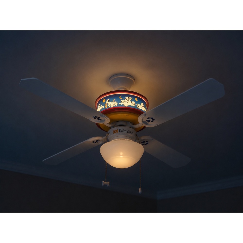 Vtg 101 Dalmatians Ceiling Fan Sleepy Dogs 44" 4 Blade Disney Madison Avenue 90s